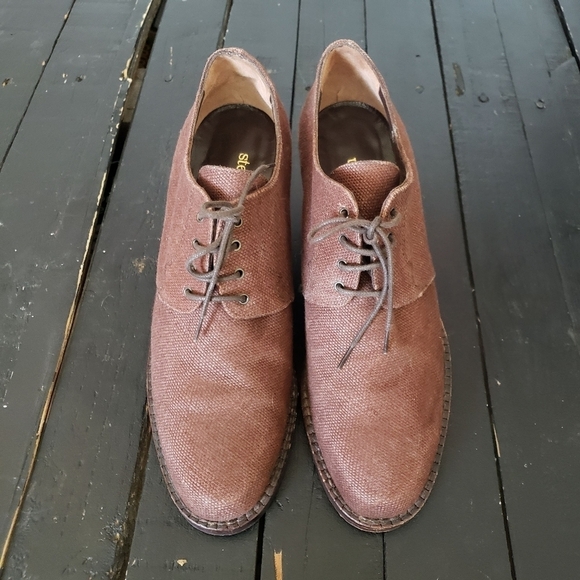 Stephane Kelian Paris Heeled Shoes Burgundy Red Women's 8 Canvas Lace Up Oxford - Picture 9 of 11